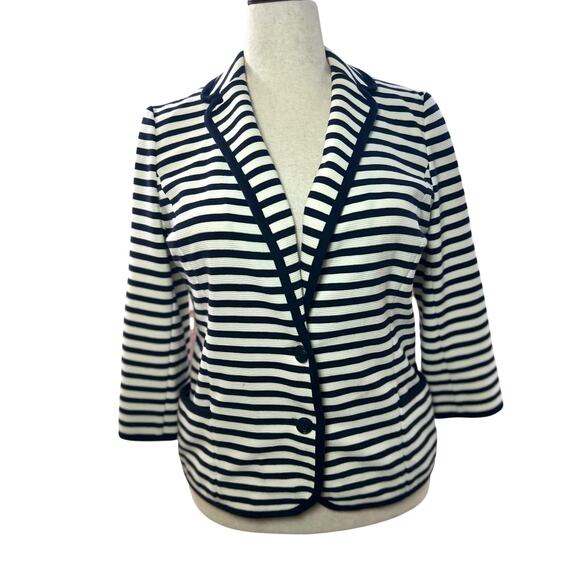 Talbots Jackets & Blazers - Talbots Navy White Stripe Stretch Knit Blazer Jacket Sz Large Coastal Nautical